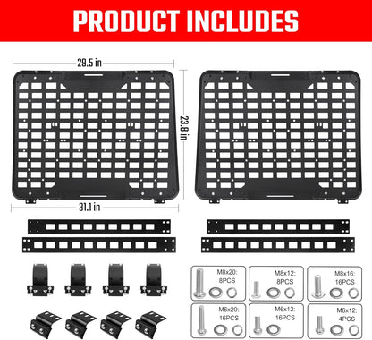 for Jeep Wrangler 2007-2018 Rear Window Storage Panel,Window Cargo Shelf 4 Doors Tactical Storage System Multifunctional Flank Kit 2PCS