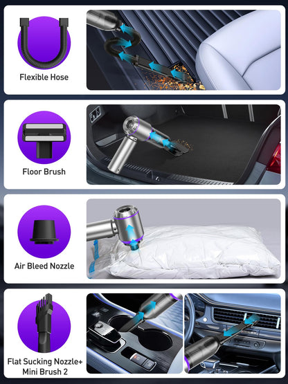 4-in-1 Cordless Mini Vacuum & Air Duster - 80,000RPM Blower for Car/Desktop (Purple)