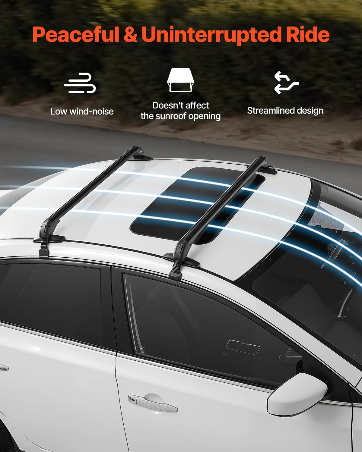 Universal Roof Rack Cross Bars for Naked Roofs - 165 lb Capacity, Lockable Aluminum