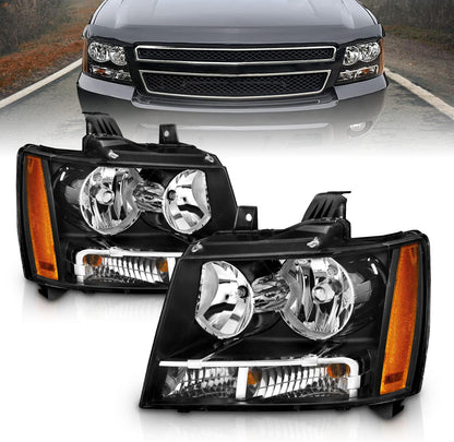Halogen Car Headlight Pair With Bulbs and Harness Replacement For Chevy Tahoe Suburban Avalanche