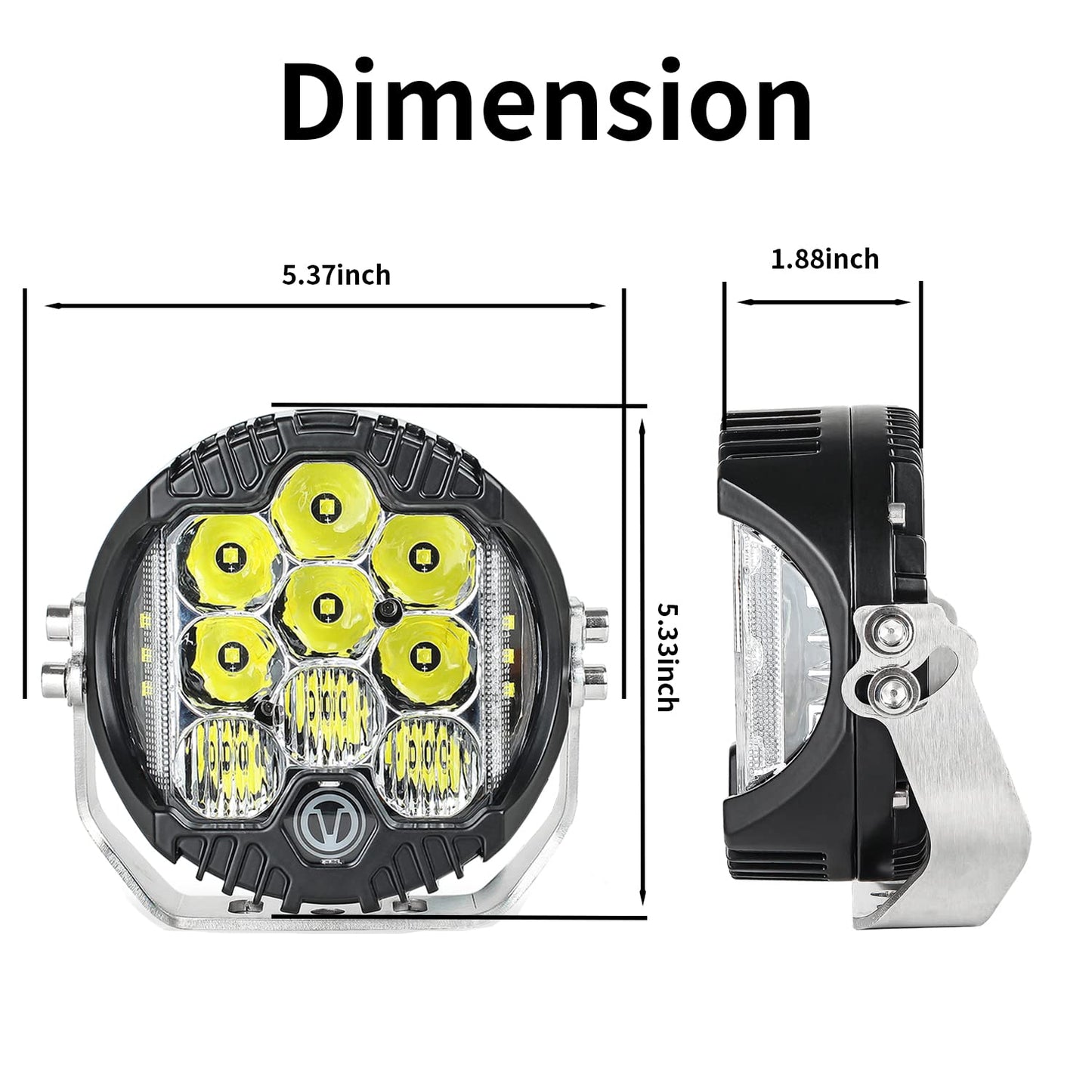 5" 50W Round LED Driving Light - 5000LM Spot/Flood Combo, IP67 Waterproof (1-Pack)