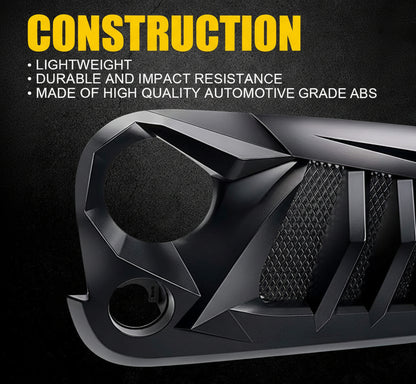 Matte Black Front Grille with Mesh for Jeep Wrangler JK 2007-2018
