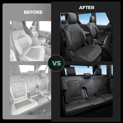 for Ford Bronco Leather Seat Covers 4 Door 2021 2022 2023 2024 2025, Custom Fit Car Seat Cover Full Set, Luxury Waterproof Interior Protectors Accessories, Black (W/O Rear Armrest)