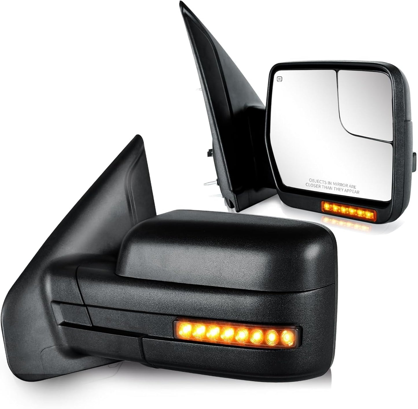 Side Mirrors for 2004-2014 Ford F-150 with Dynamic Turn Signal Puddle Light Heated Power Glass Manual Folding Tow Mirrors- Pair