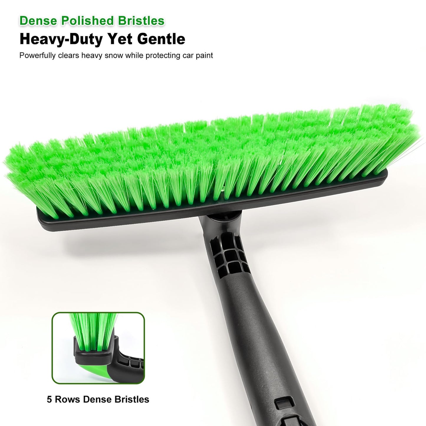 45" Extendable Snow Brush with Wide Ice Scraper - 360° Pivot, Green