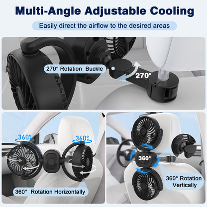 Rechargeable Dual-Head Car Fan for Backseat Cooling