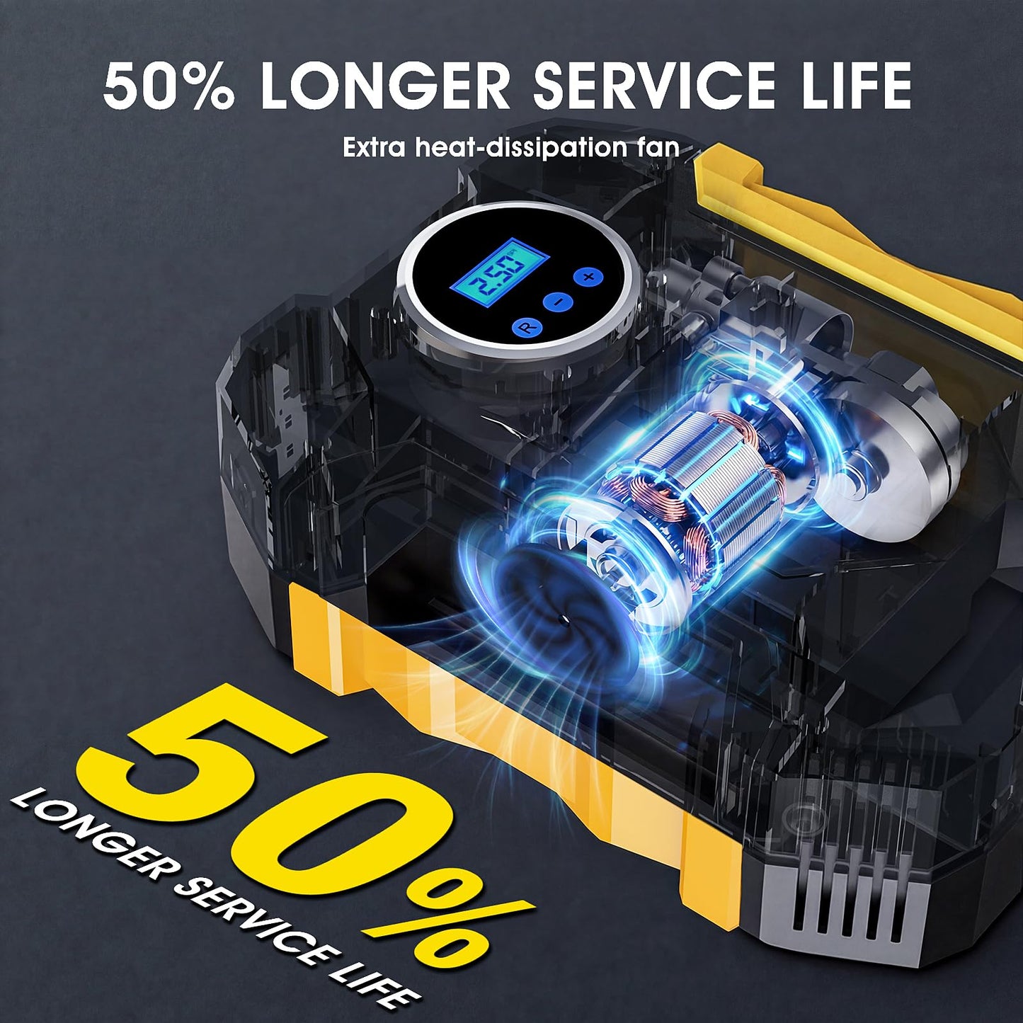 12V Portable Digital Tire Inflator with LED Light - Car Auto Air Compressor