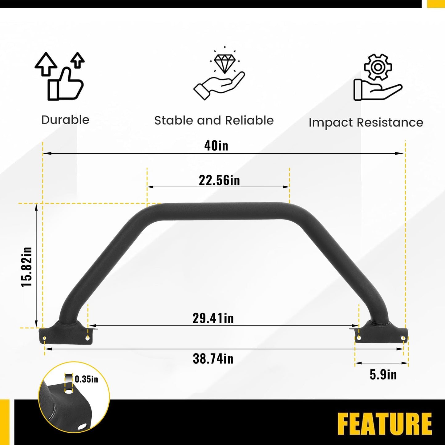 Bronco Front Bull Bar Grille Guard, Steel Black