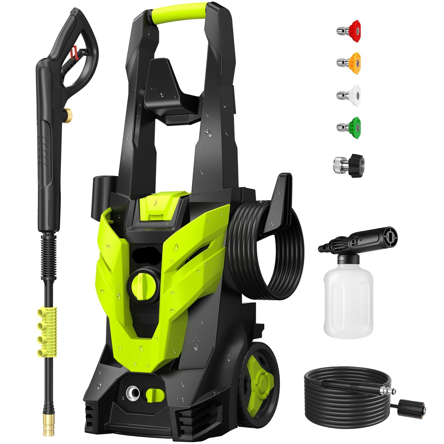 Portable Electric Pressure Washer - 4 Quick-Connect Nozzles for Car, Patio & Driveway