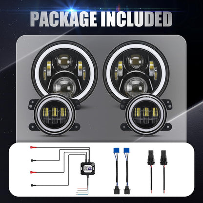 7" RGB LED Headlights & Fog Lights with Halo - DOT Approved for Jeep