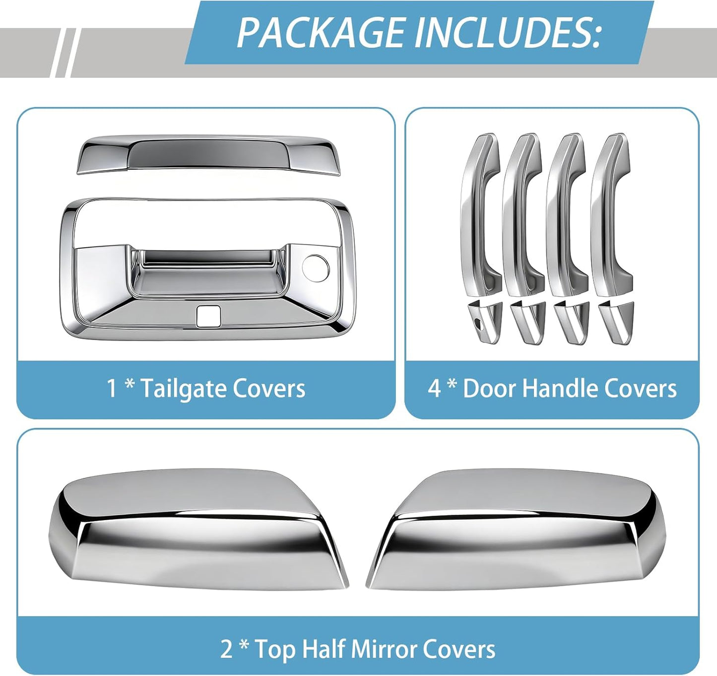 Chrome Handle + Mirror + Tailgate Cover Kit for 2014-2018 Chevy/GMC 1500/2500/3500 (Excludes Tow Mirror)