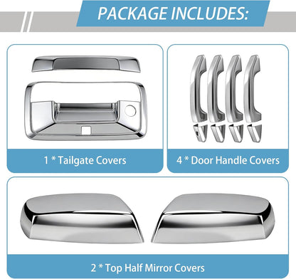 Chrome Handle + Mirror + Tailgate Cover Kit for 2014-2018 Chevy/GMC 1500/2500/3500 (Excludes Tow Mirror)