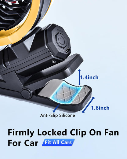Portable Rechargeable Car Fan for Back Seat & Stroller, Quiet 360° Rotation