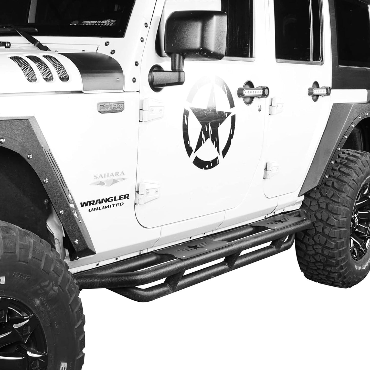Textured Black Tube Running Boards for 2007-2018 Jeep Wrangler JK 4-Door