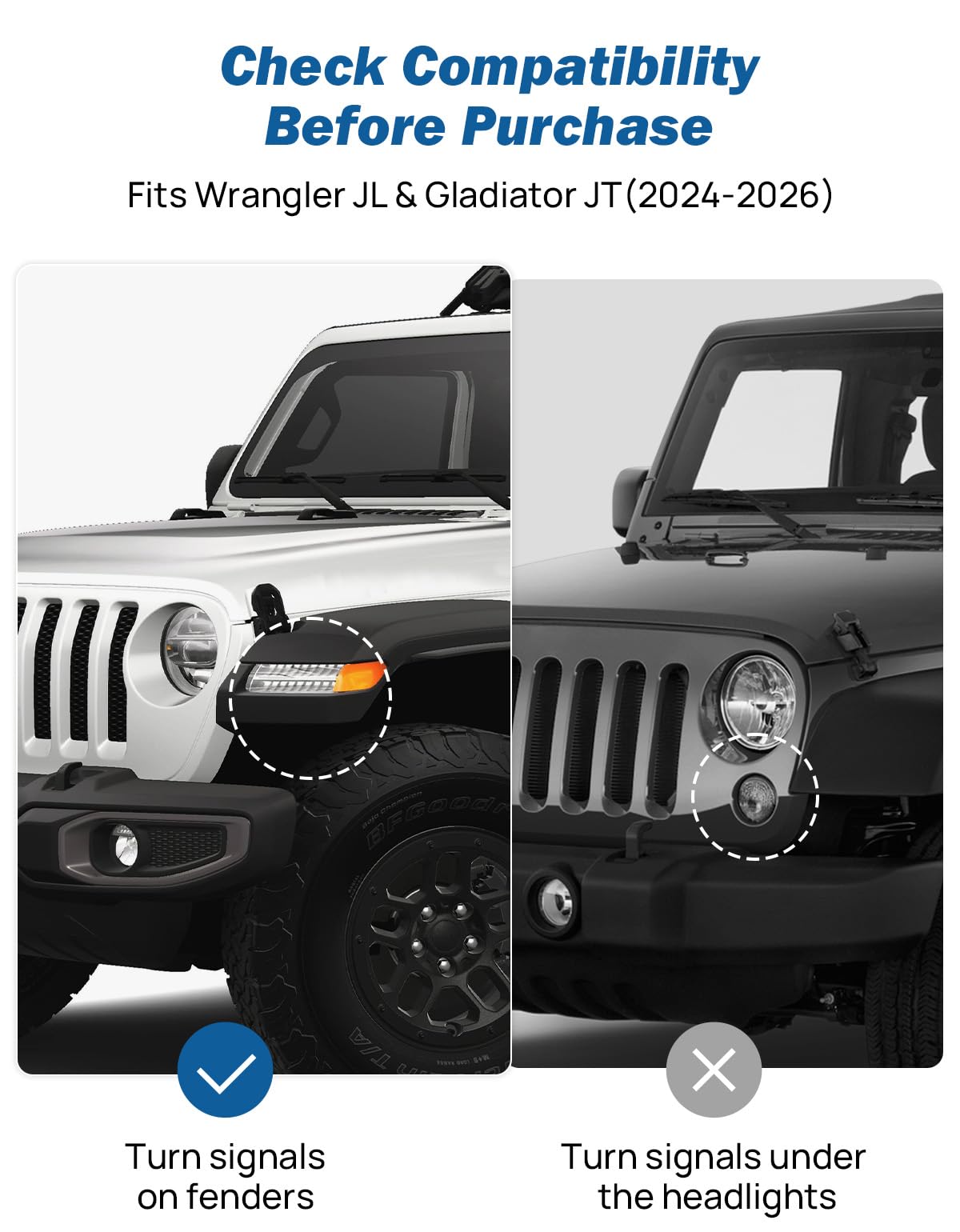 Side Mirrors for 2024-2026 Jeep Wrangler JL & Gladiator JT - Doors-Off, No-Vibrate (Excludes 1986-2023)