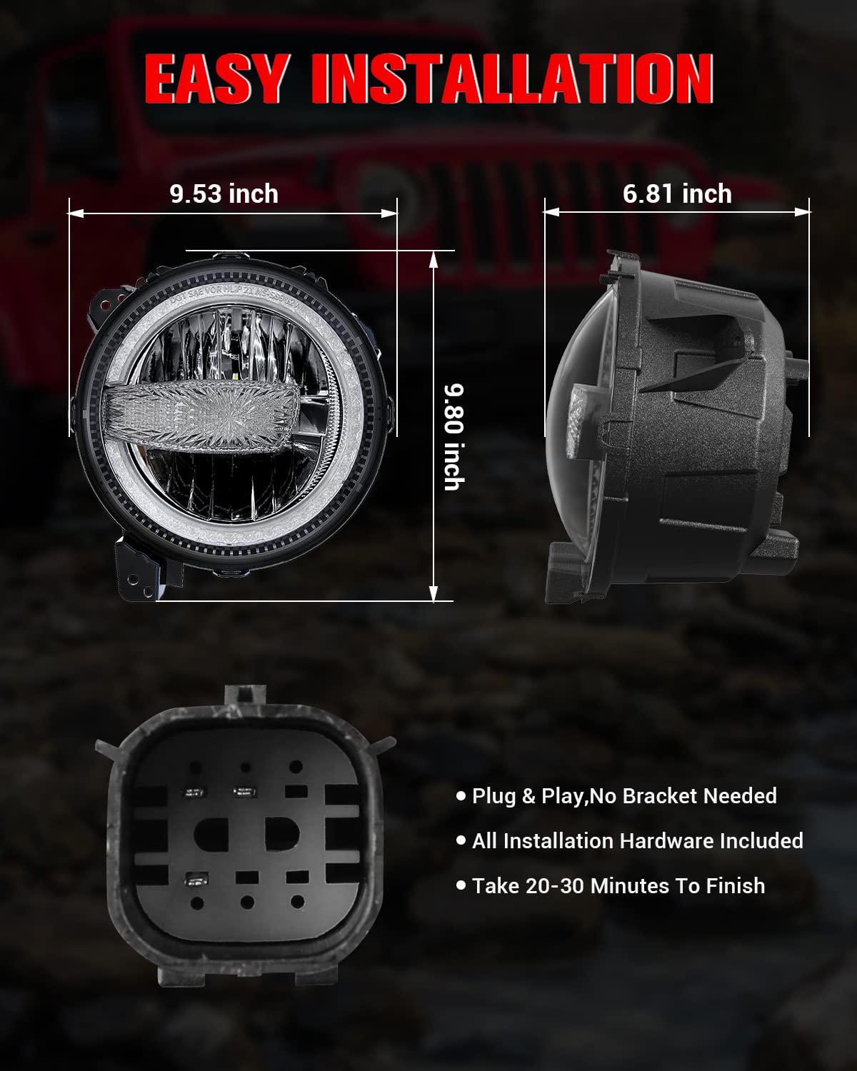 9-inch LED Headlights for Jeep JL/JT, DRL High/Low Beam