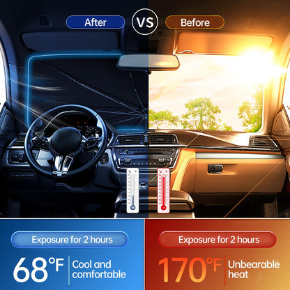 Foldable Car Umbrella Sunshade - UV Block & Heat Insulation for Windshield (Large)