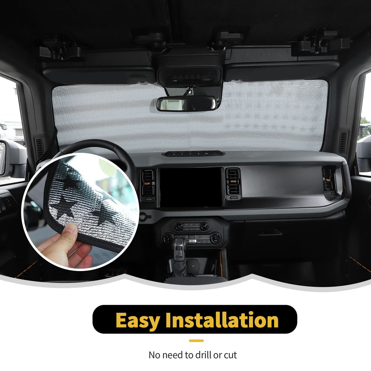 US Flag Windshield Sun Shade for 2021-2023 Ford Bronco - Heat Shield Visor