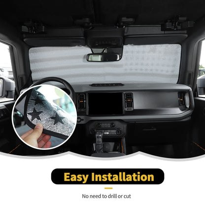 US Flag Windshield Sun Shade for 2021-2023 Ford Bronco - Heat Shield Visor