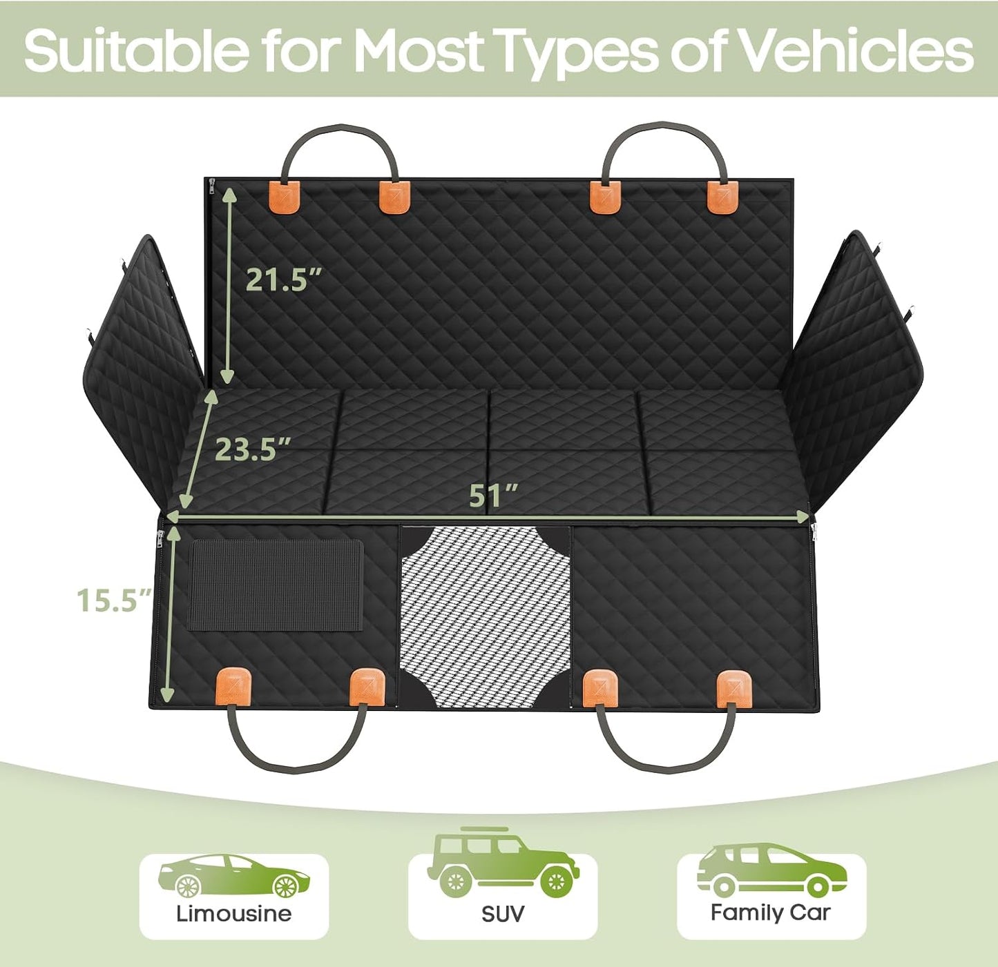 400 lb Hard-Bottom Dog Hammock - Waterproof, Mesh Window for Car/SUV