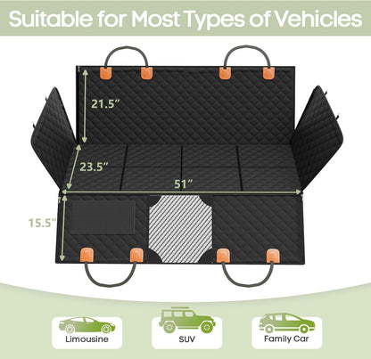 400 lb Hard-Bottom Dog Hammock - Waterproof, Mesh Window for Car/SUV