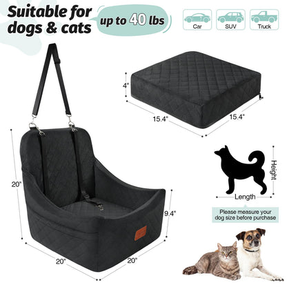 Dog Booster Car Seat for Medium Dogs Up to 40lbs Pets with 2 Clip-On Leashes