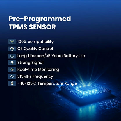 315Mhz Pre-Programmed TPMS,Compatible with:Ford F150,F-150 2015-2020/ Escape 2020-2024/ Fusion 2016-2021/ Mustang 2015-2023/ Ranger 2019-2021,Tire Pressure Monitoring Sensor OE# F2GZ1A189A(Set of 4)