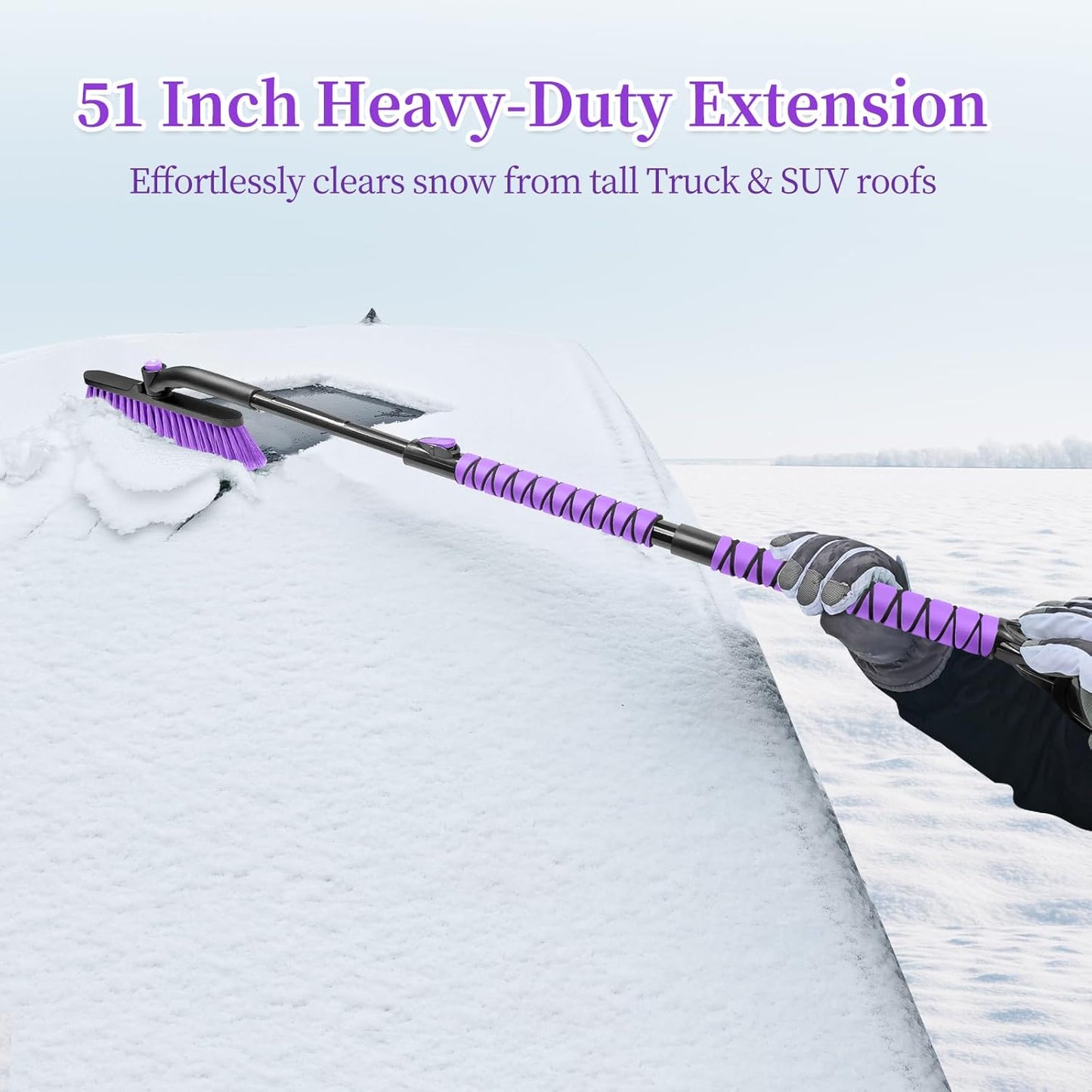 51" Extendable Heavy-Duty Snow Brush for Trucks/SUVs - Purple