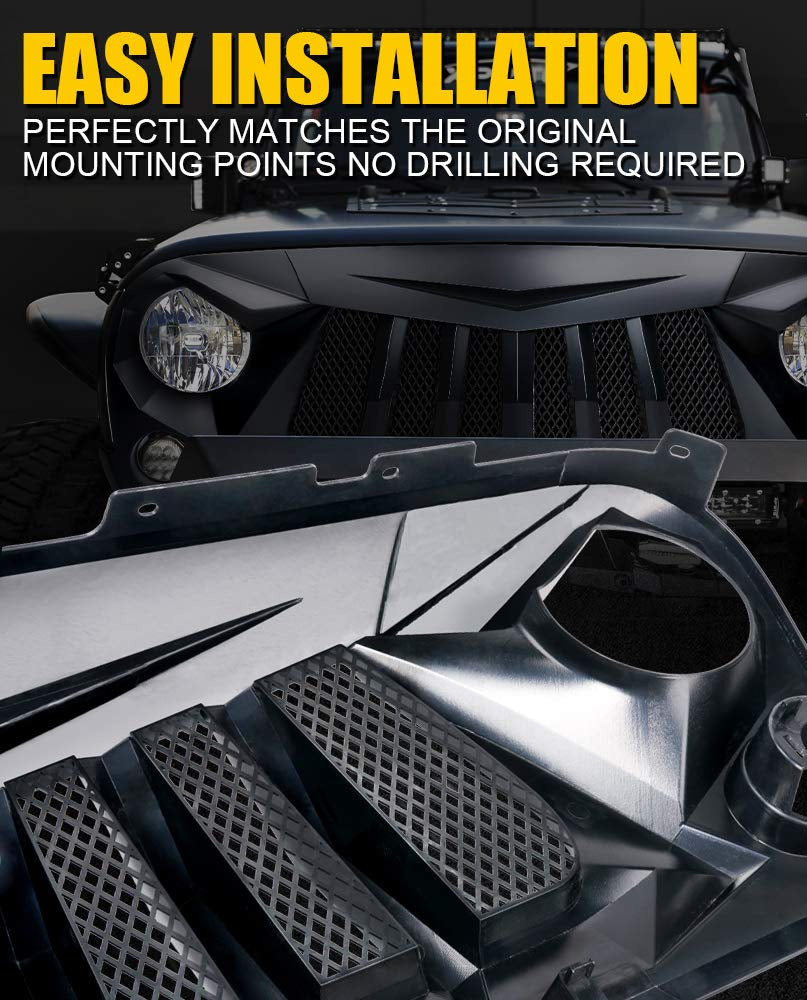 Matte Black Front Grille with Mesh for Jeep Wrangler JK 2007-2018