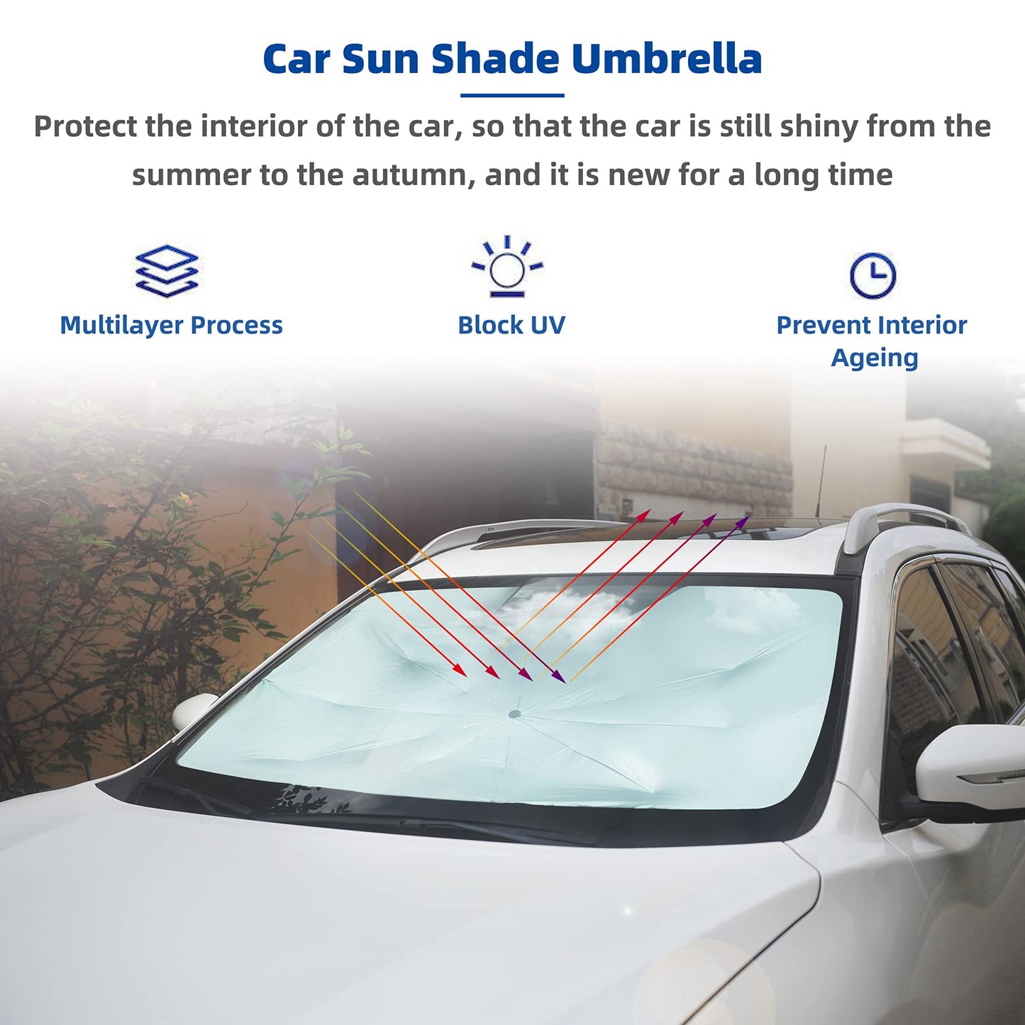 Foldable Car Windshield Sun Shade Umbrella, Large
