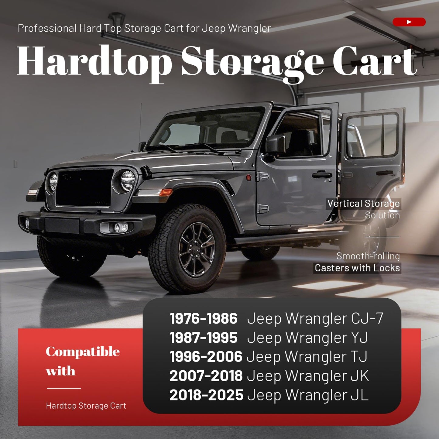 Jeep Wrangler Hardtop Storage Cart with Sliding Brakes