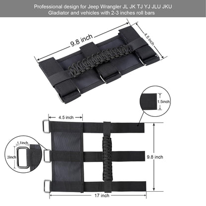 4-Pack Black Roll Bar Grab Handles for Jeep Wrangler & Gladiator (Paracord)