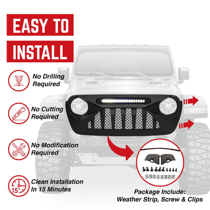 Demon Grille with LED Off-Road Lights for Jeep JL/JT, Matte Black