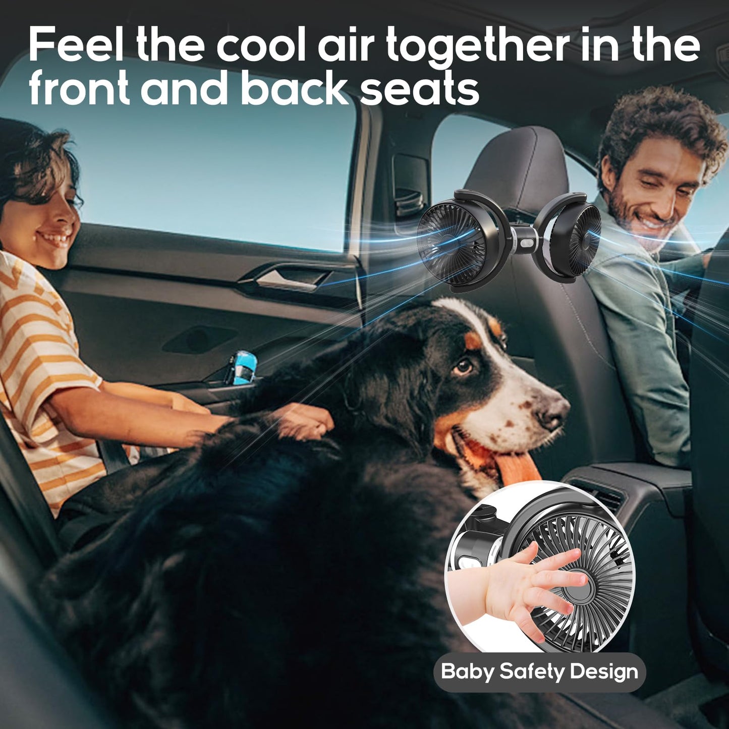 Dual Head USB Car Fan for Backseat, 3-Speed Circulation Cooling