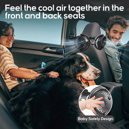 Dual Head USB Car Fan for Backseat, 3-Speed Circulation Cooling