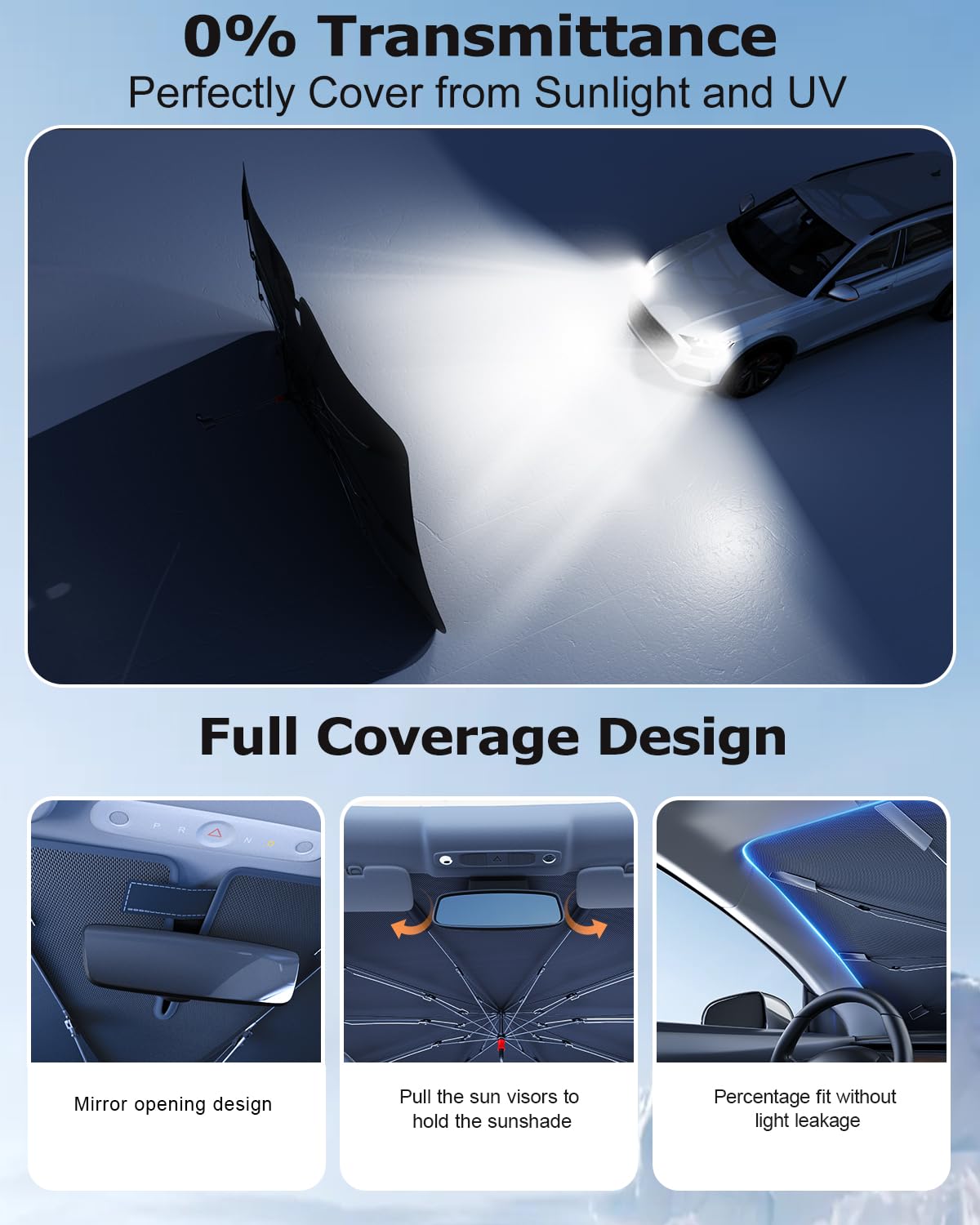 Nano Ice-Crystal Umbrella Sunshade - UPF50+ UV/Heat Block, Medium for Car/SUV/Truck