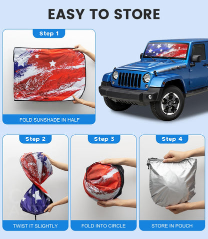 USA Flag Windshield Sun Shade for 1997-2025 Jeep Wrangler & Gladiator - UV Protection