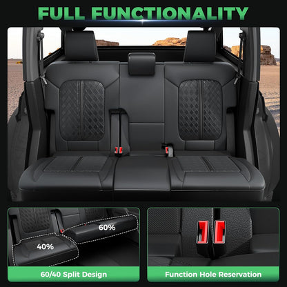 for Ford Bronco Leather Seat Covers 4 Door 2021 2022 2023 2024 2025, Custom Fit Car Seat Cover Full Set, Luxury Waterproof Interior Protectors Accessories, Black (W/O Rear Armrest)