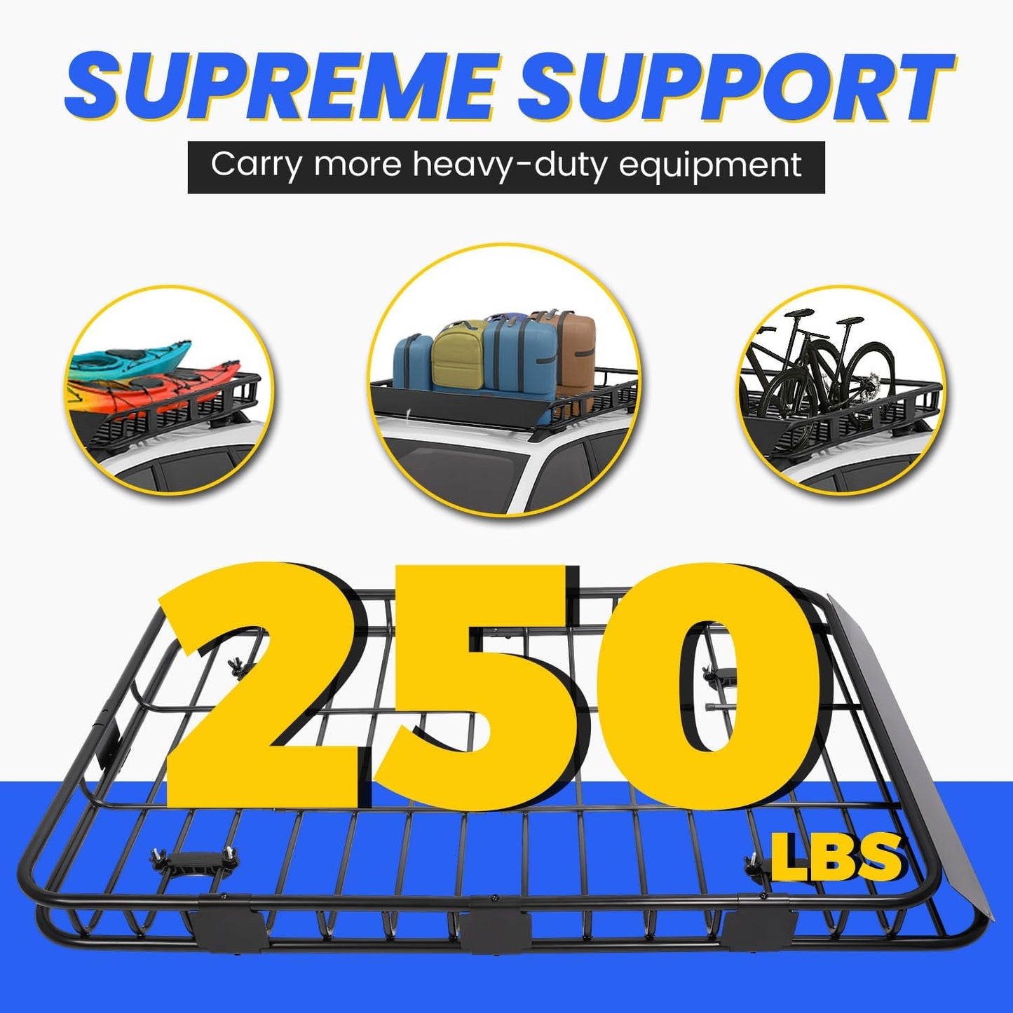 59"x39"x5.1" Heavy-Duty Roof Basket - 250 lb Capacity, Universal Fit for Car/SUV