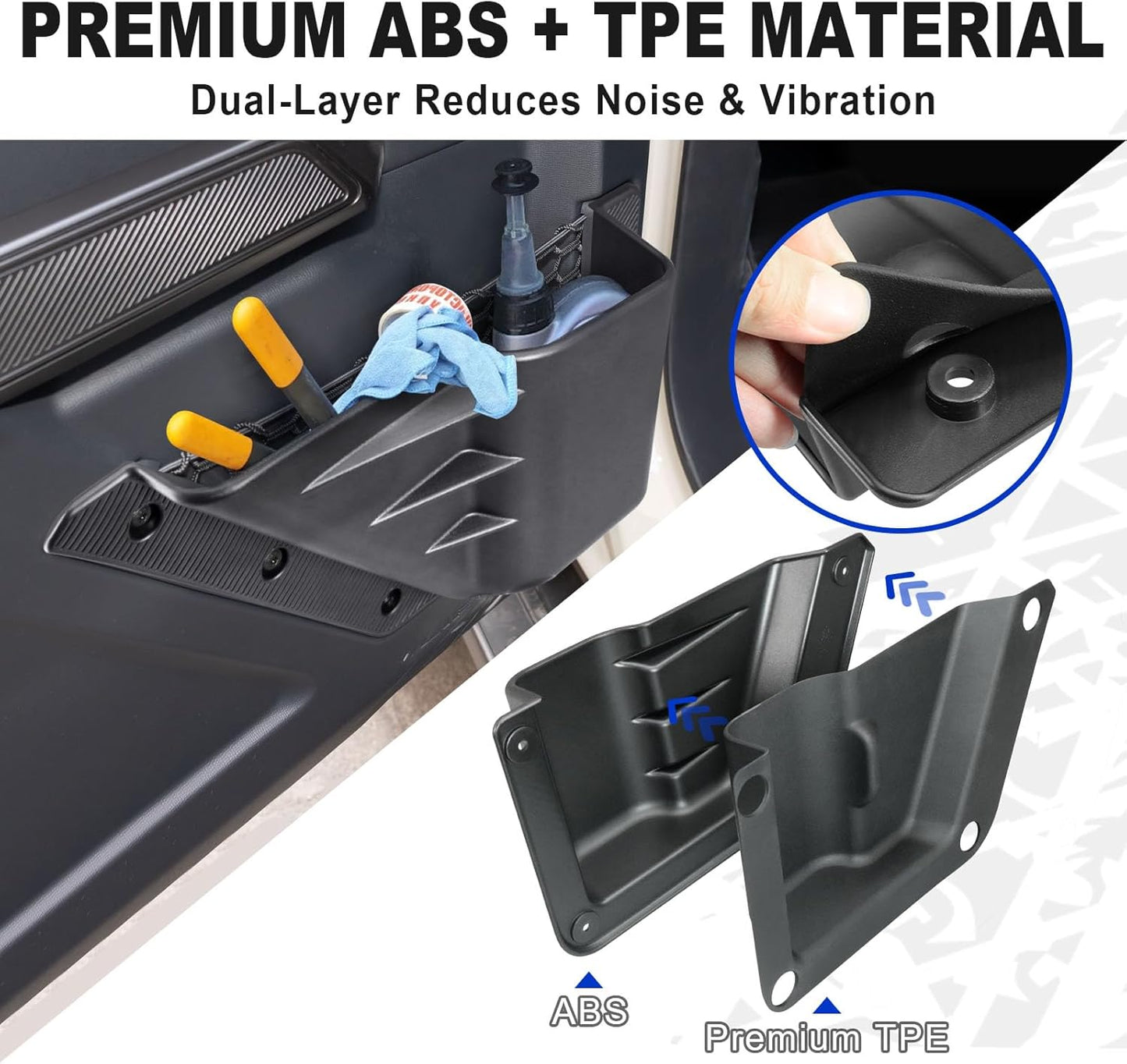 4-PCS Door Storage Pockets for 2021-2025 Ford Bronco 4-Door - Front & Rear Organizer with Cup Holder (Excludes Sport)