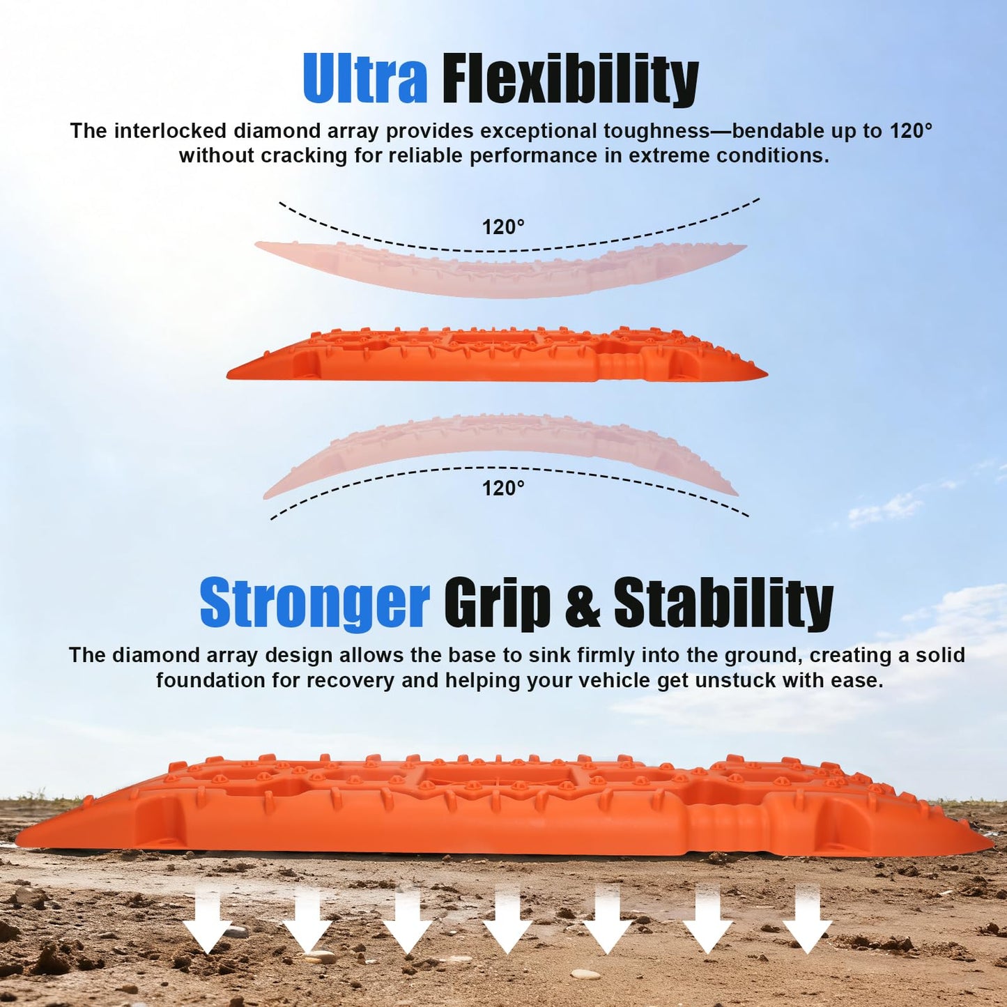 Off-Road Traction Boards with Jack Base - Heavy-Duty Recovery Tracks for 4x4/SUV/Truck (Large)