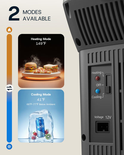 10QT Electric Cooler/Warmer - 9L Capacity, 12V DC, Shoulder Strap for Travel/Camping/Picnic - AR09