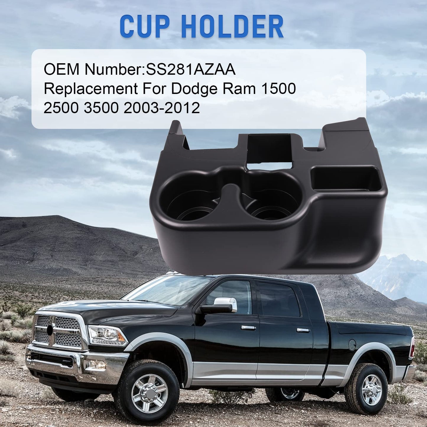 Center Console Armrest Cup Holder for 2003-2012 Dodge Ram 1500/2500/3500