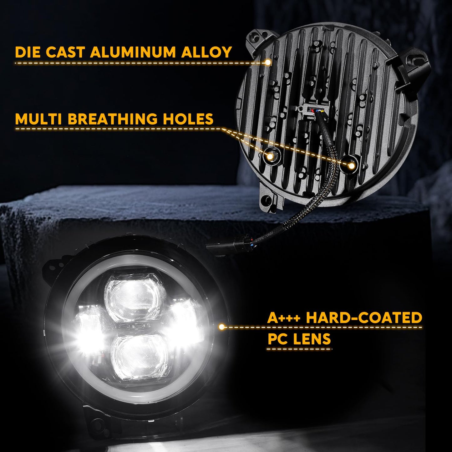 9" Round LED Headlight: DRL, Hi/Lo Beam, Amber Turn Signal