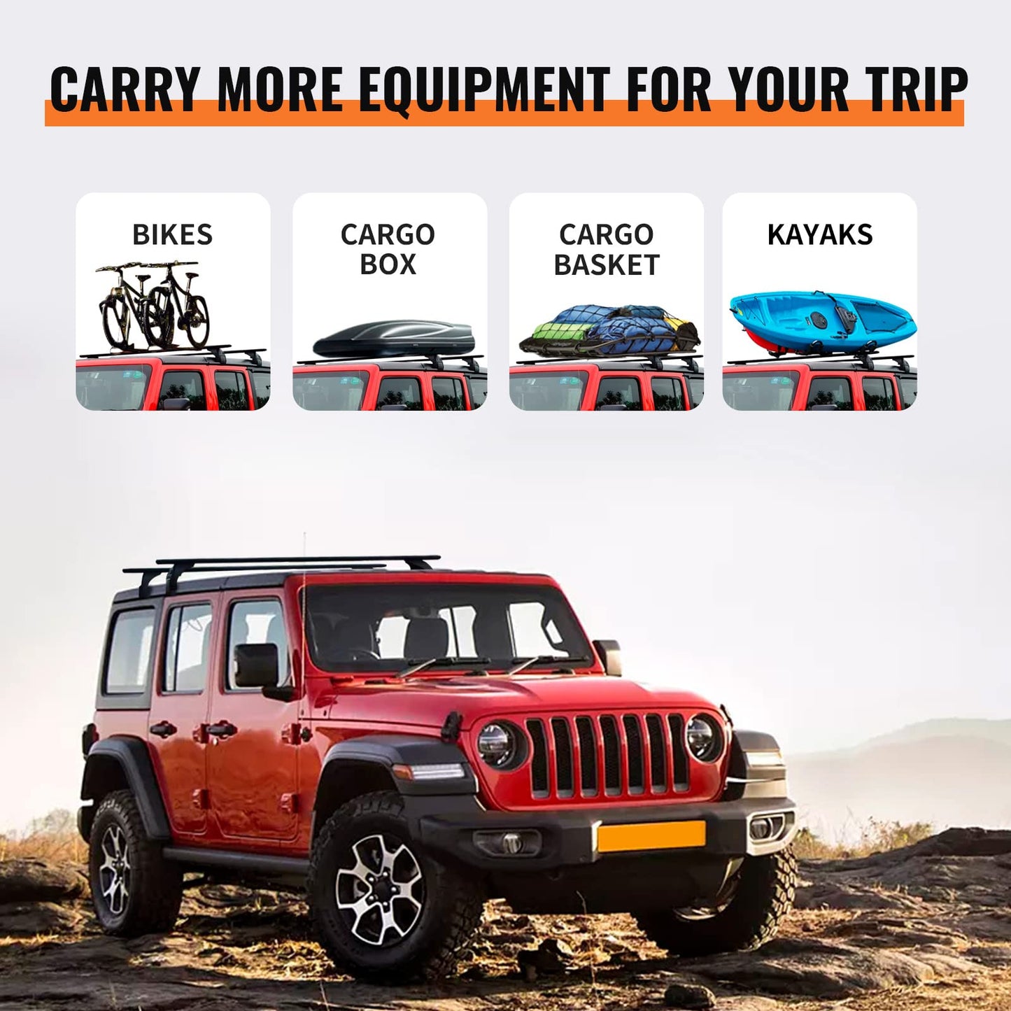 220 lb Roof Rack Cross Bars for 2007-2026 Jeep Wrangler & Gladiator - Anti-Theft Lock, Aluminum
