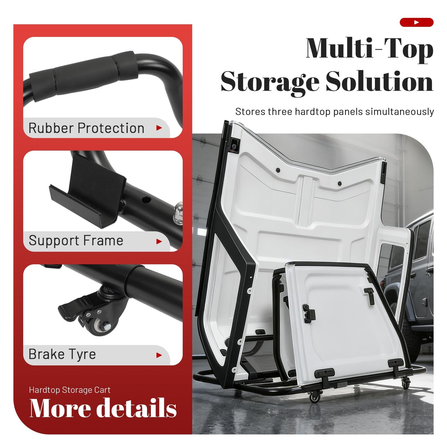 Jeep Wrangler Hardtop Storage Cart with Sliding Brake Casters
