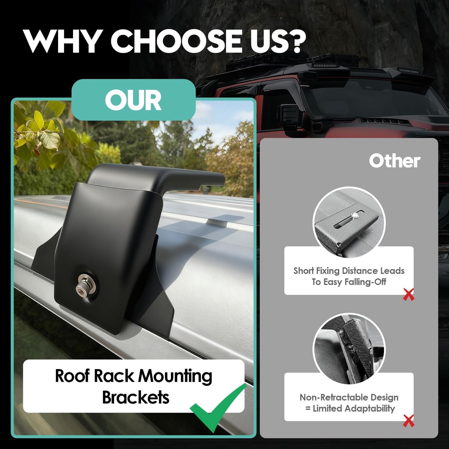 Gutter Mount Roof Rack Brackets for Jeep Wrangler, Gladiator & Cherokee XJ (2007-2024/1984-2001)