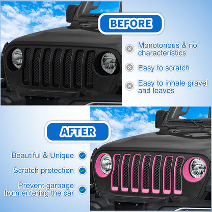 Pink Grille & Headlight Trim Set (9 PCS) for Jeep Wrangler JL 2018-2023