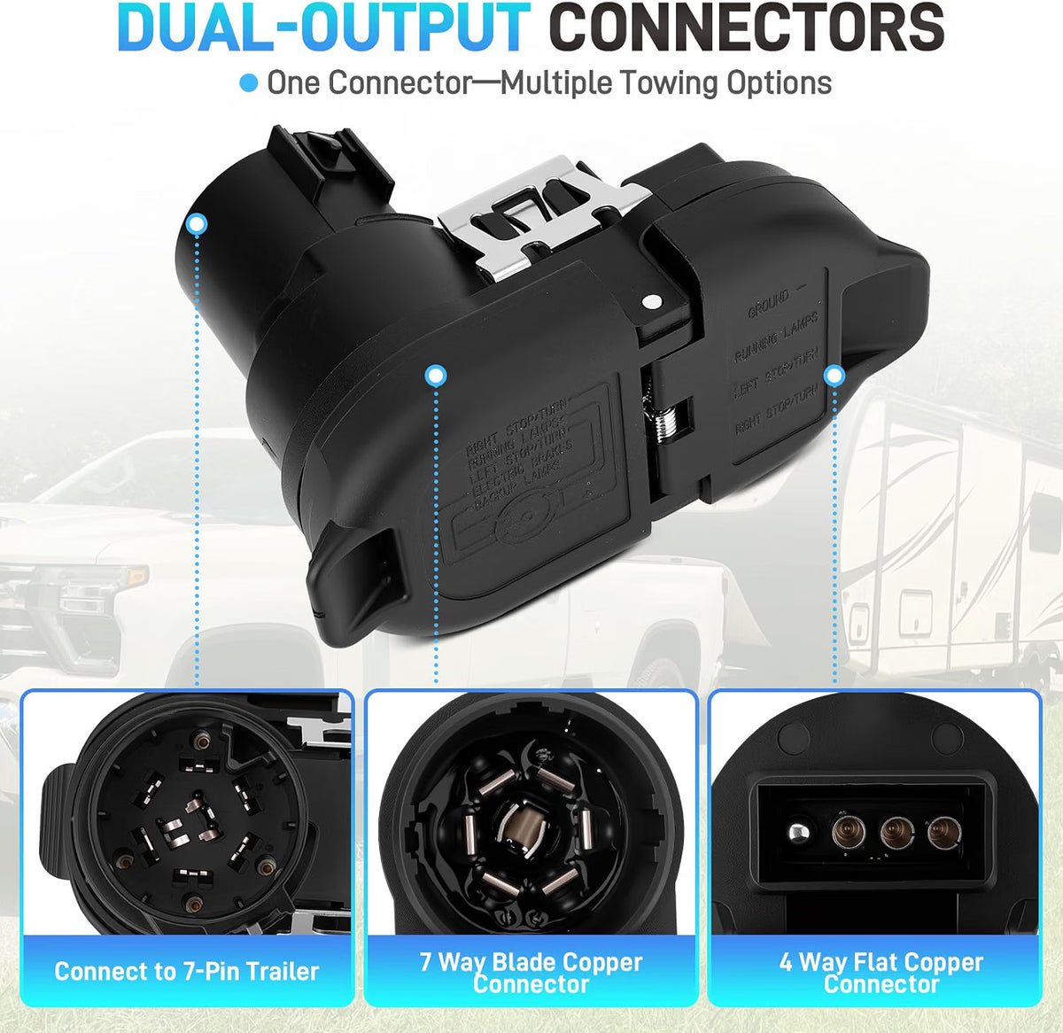 7/4 Pin Trailer Harness with Mounting Bracket - Adapter Plug for USCAR Multi-Tow Pickup Trucks
