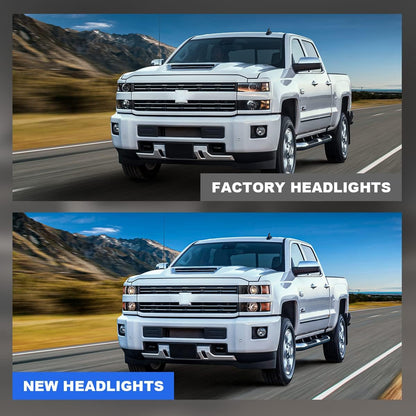 Headlights Assembly for 2015 2016 2017 2018 2019 Chevy Silverado 2500 3500 (Chrome or Black)
